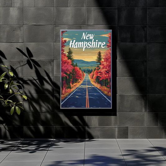 New Hampshire Autumn Road Vintage Poster