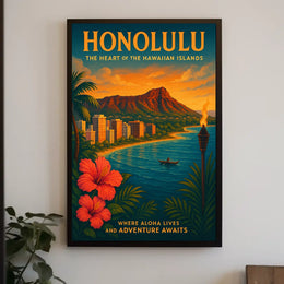 Honolulu Vintage Travel Poster Tropical Adventure Art Print