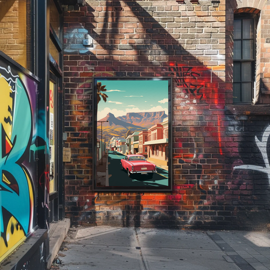 Cape Town Retro Car Colorful Buildings Scenic Travel Poster