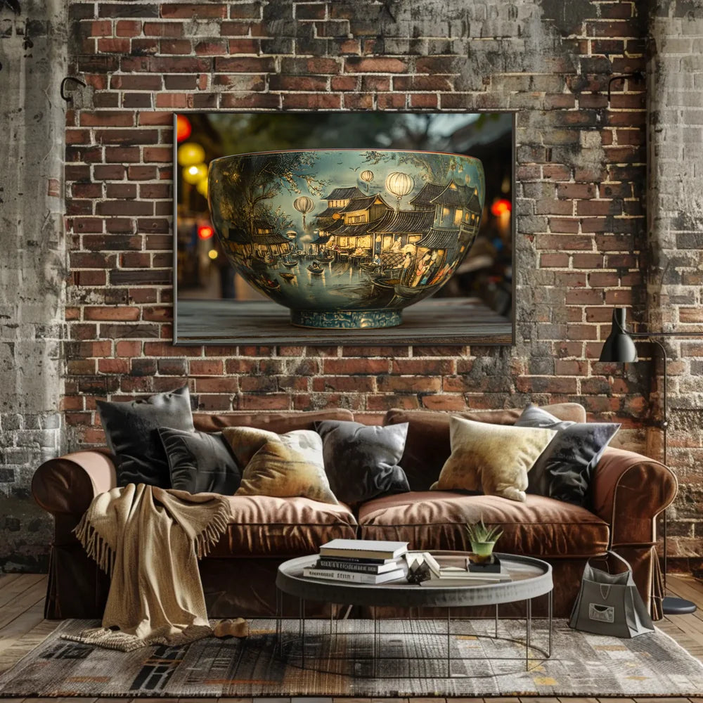 Asian Heritage Art: Riverside Village Scene Poster