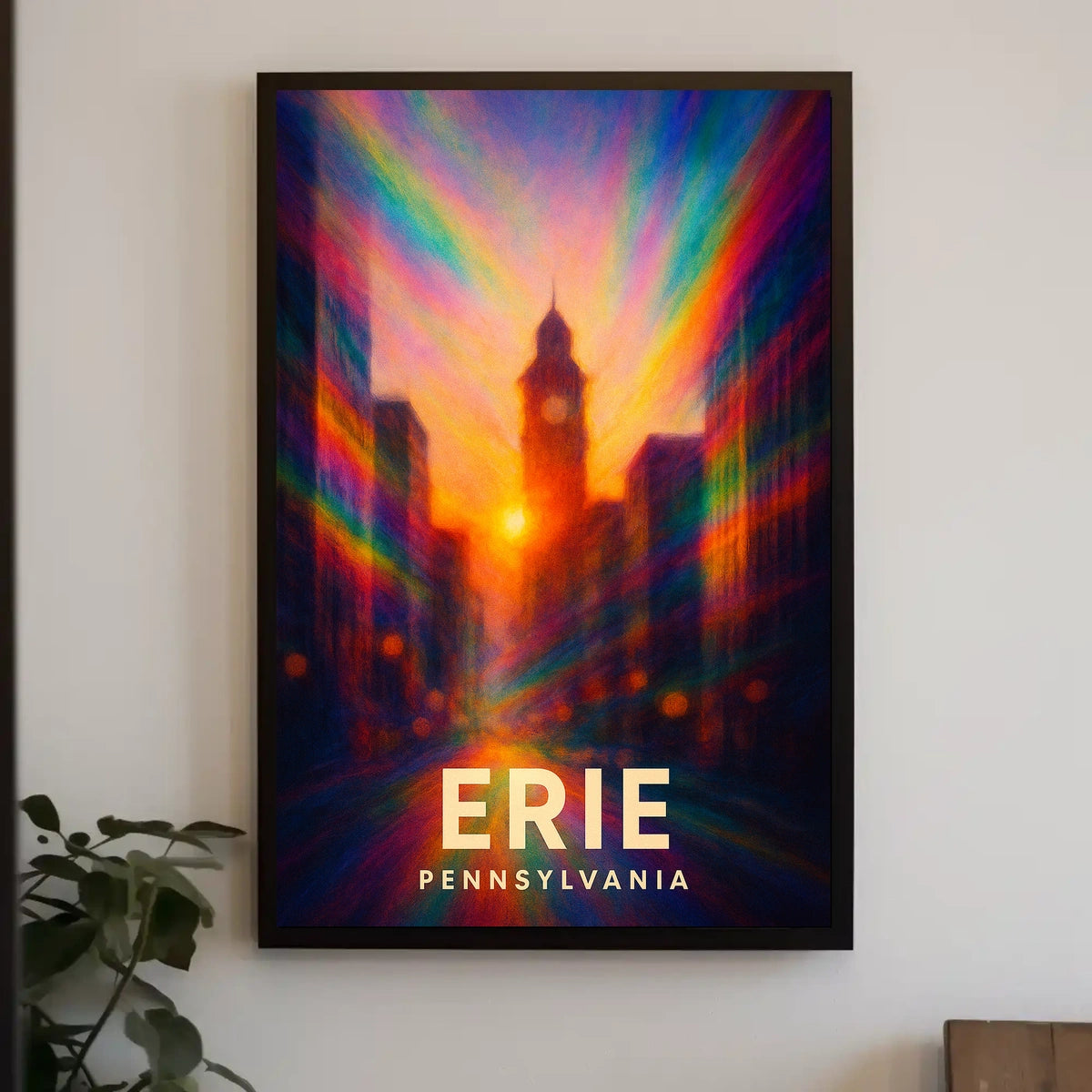 Erie Pennsylvania Cityscape Vibrant Urban Travel Inspired Digital Painting Impressionism Poster