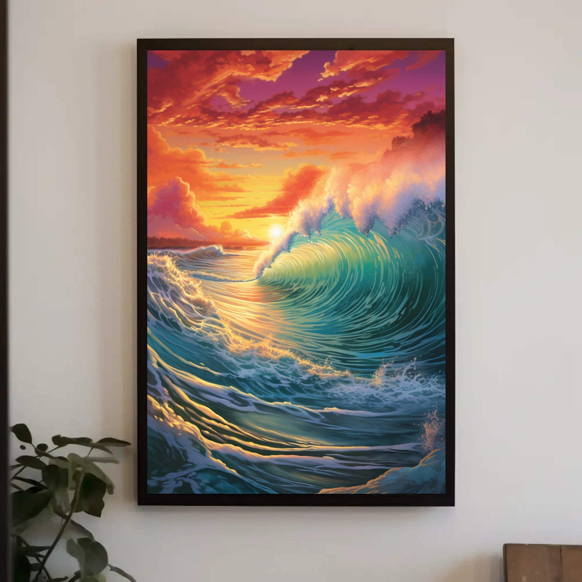 Vibrant Ocean Sunset Wave Artistic Poster