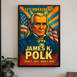 James K. Polk 11th President of the United States Colorful Comic Book Style Poster