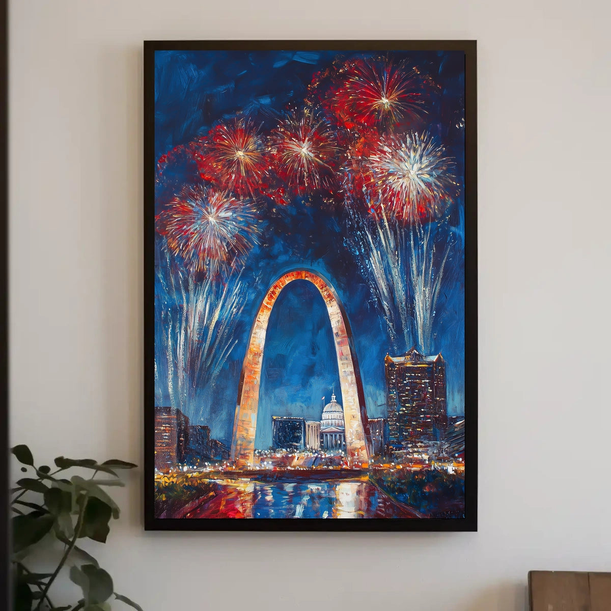 Gateway Arch St Louis Fireworks Night Cityscape Poster