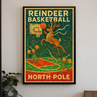 Reindeer Basketball at the North Pole Poster