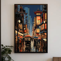 Vibrant Asian City Street Scene Historical Heritage Poster