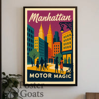 Manhattan's Retro Vibe: Vintage Urban Cityscape Travel Poster