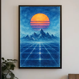 Retro-Futuristic Synthwave Landscape Art Poster