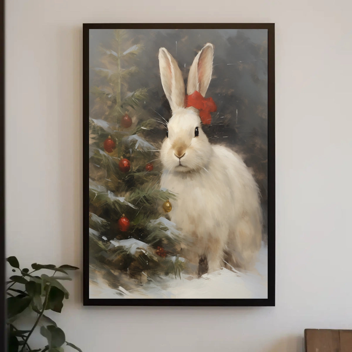 Festive Rabbit And Christmas Tree Poster