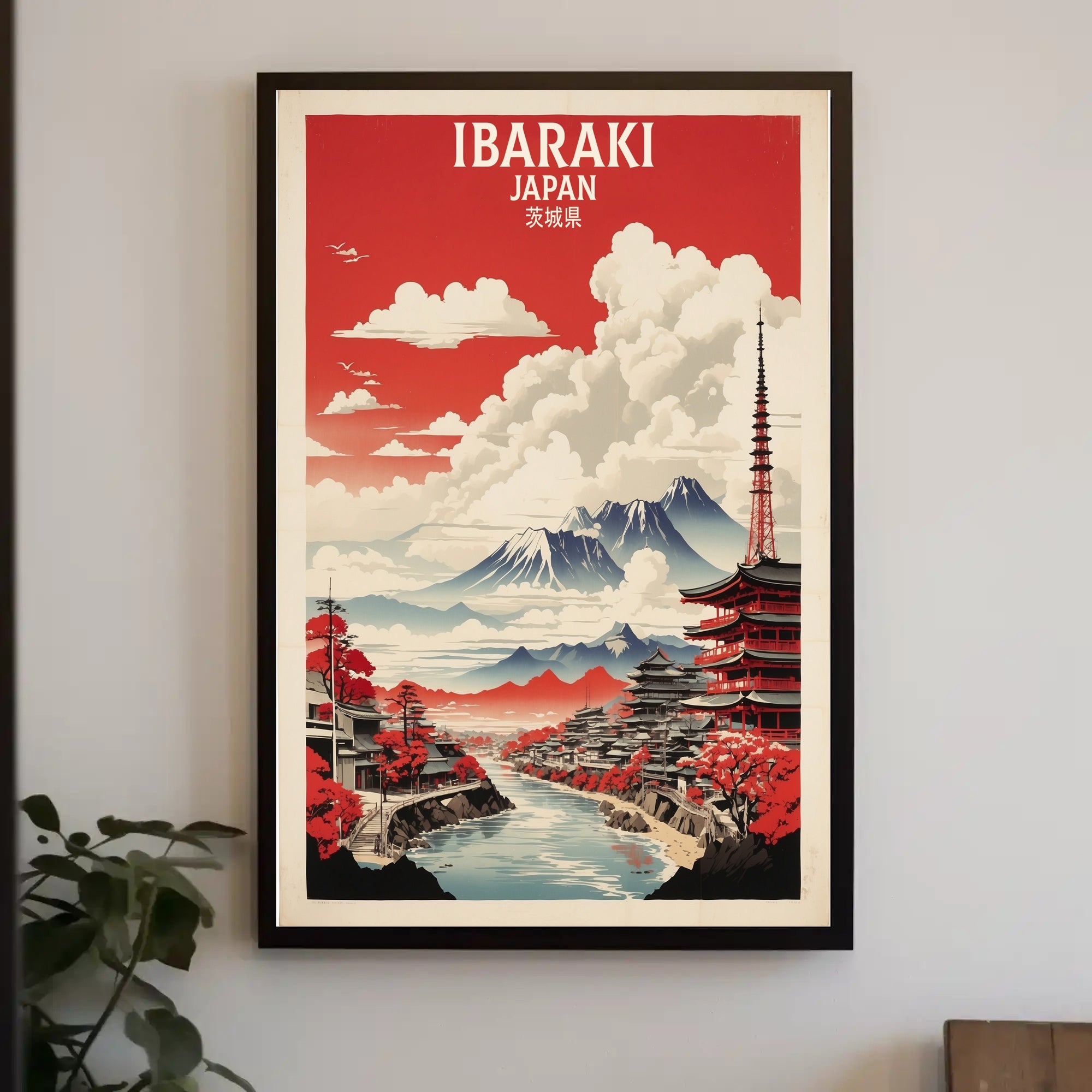 Scenic Japanese Autumn Landscape: Vintage Travel Poster