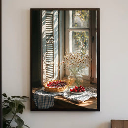 rustic kitchen counter with cherry pie Poster