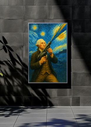 George Washington Painted Starry Cannon Surreal Energy Vintage Travel Poster