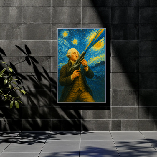 George Washington Painted Starry Cannon Surreal Energy Vintage Travel Poster