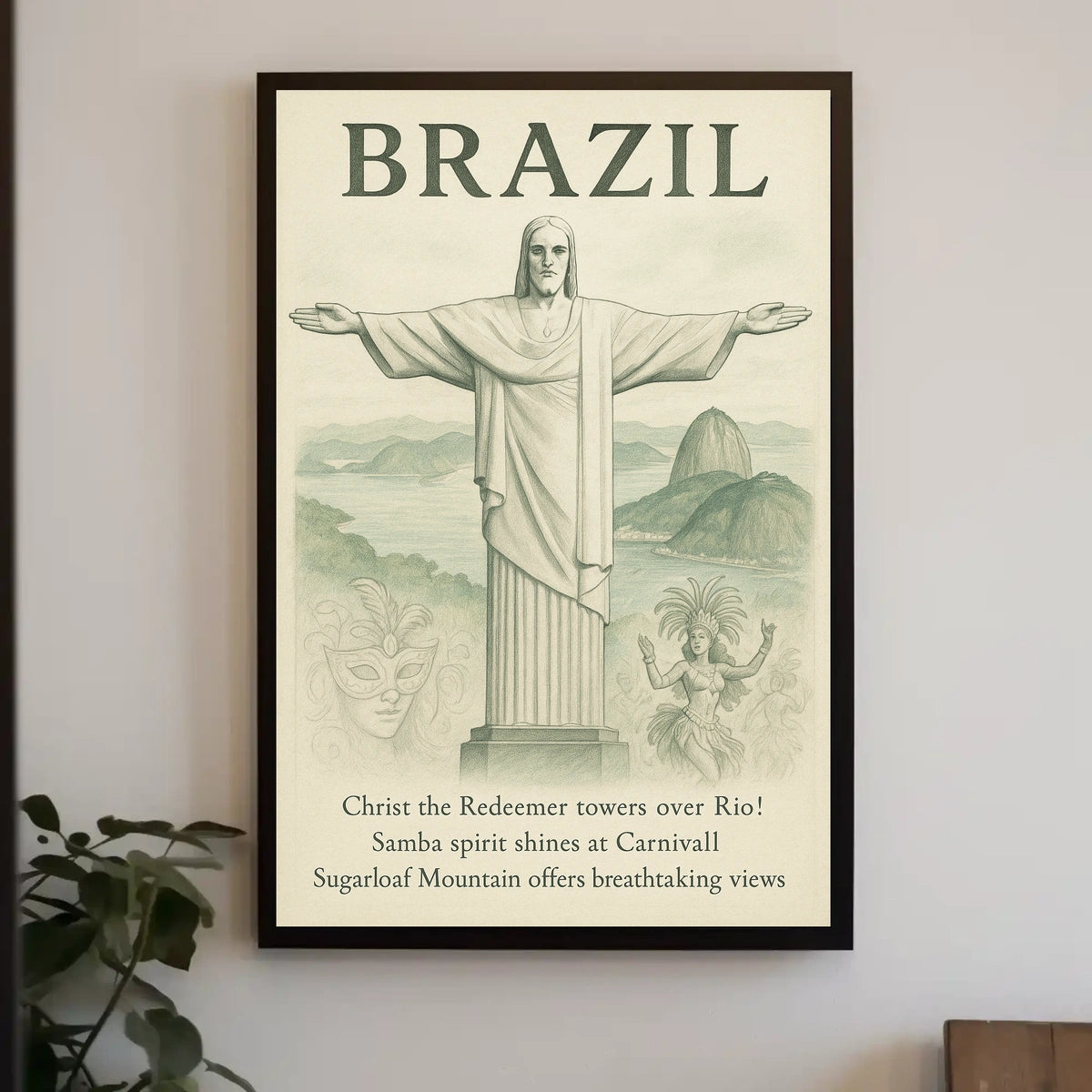Brazilian Landmarks Vintage Poster: Carnival and Culture