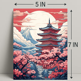 Tranquil Pagoda In Cherry Blossom Poster