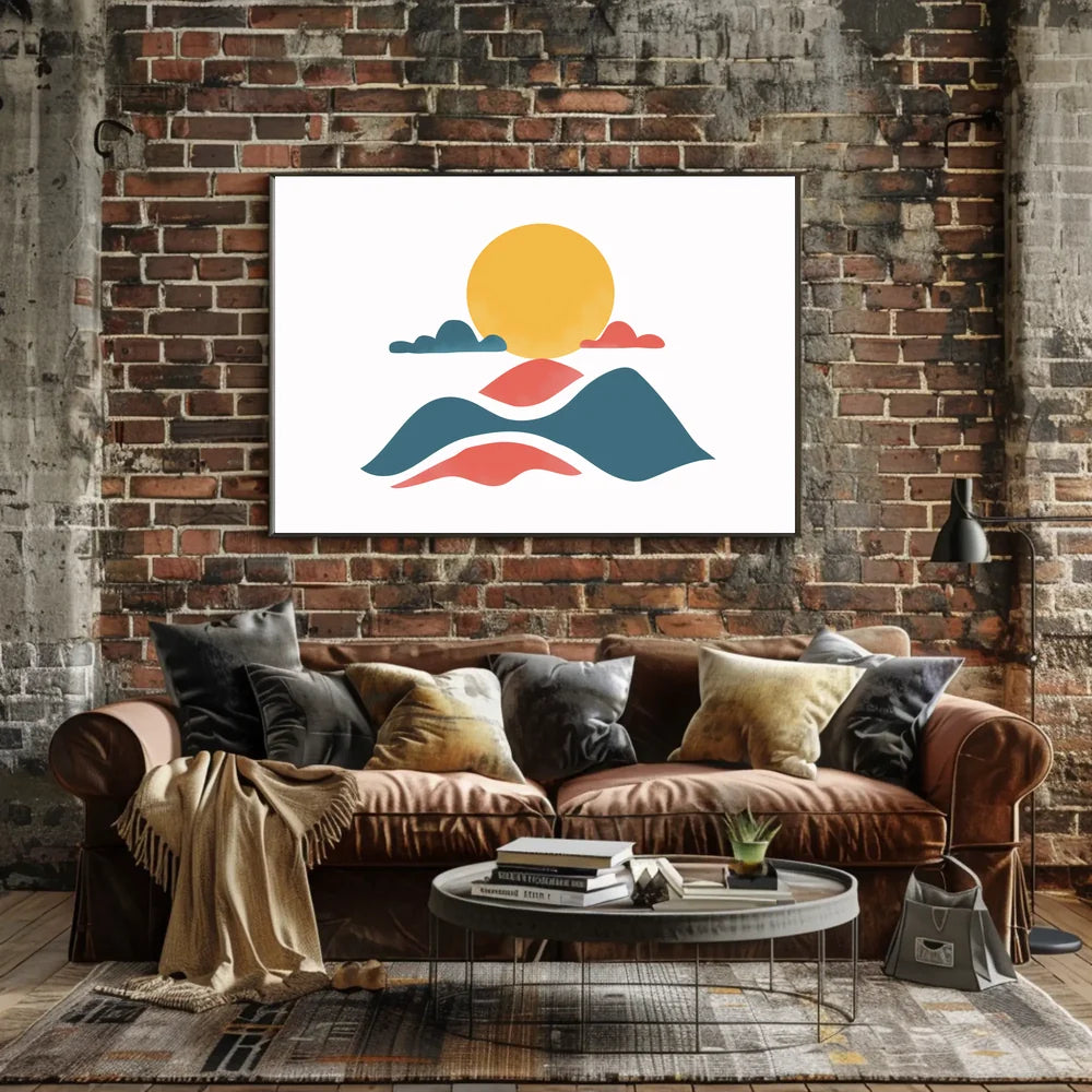 Minimalist Abstract Sun and Landscape Art Poster