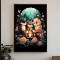 Enchanted Woodland Animals Under Moonlit Gathering