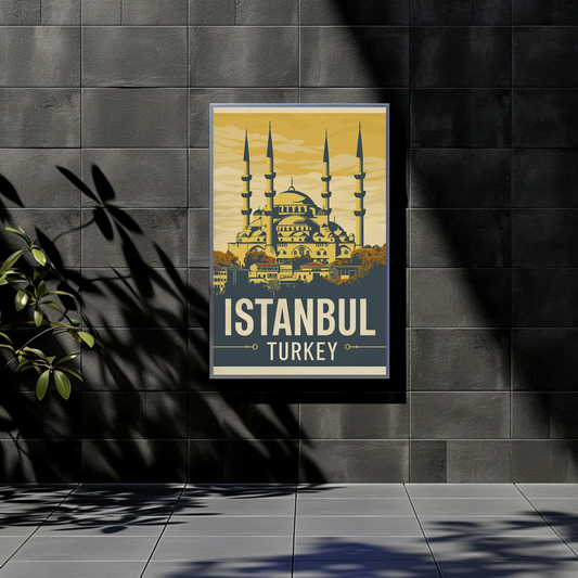 Istanbul Turkey Mosque Sunset Silhouette Vintage Travel Poster