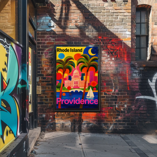 Providence Rhode Island Colorful Capitol Skyline Travel Poster Travel Poster