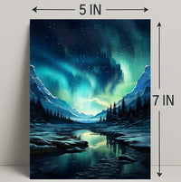 Aurora Borealis Over Snowy Mountains Poster