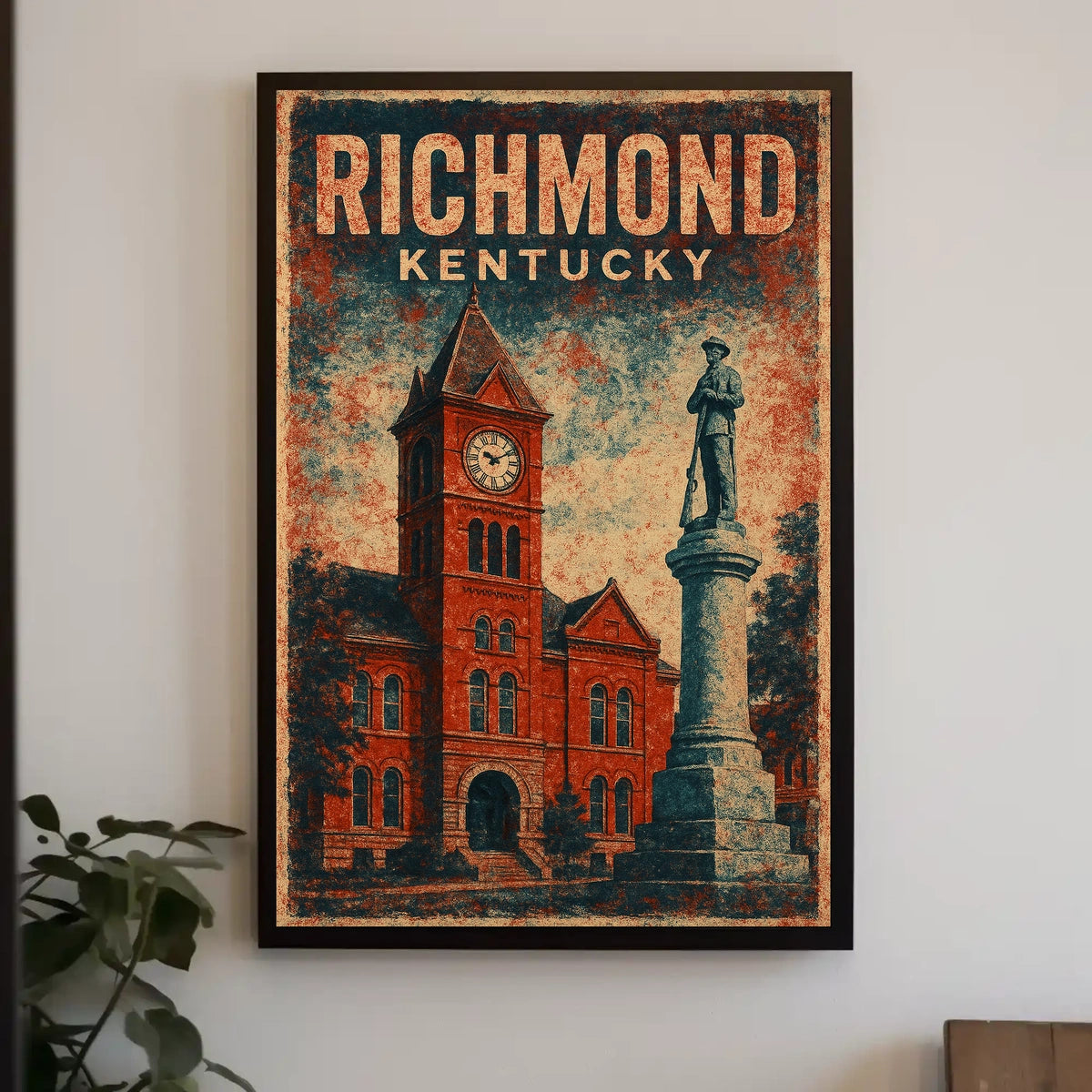 Richmond Kentucky Clock Tower Cultural Heritage Vintage Americana Nostalgic Townscape Poster