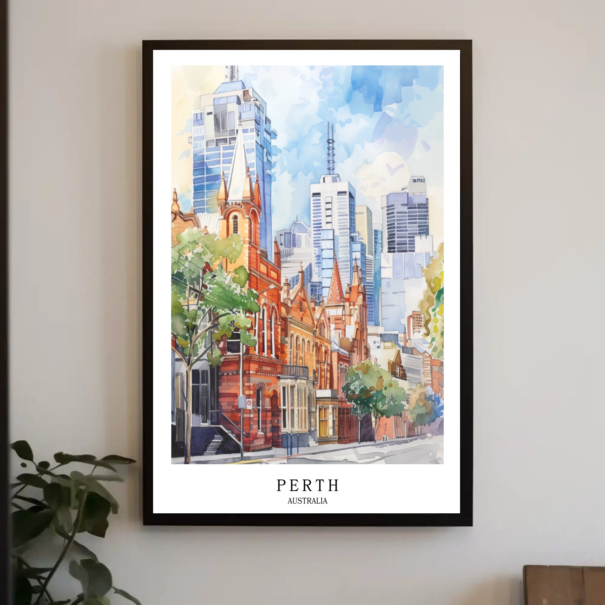 Perth Urban Scene Watercolor Artistry Urban or Cityscape Poster PosterGoat