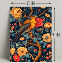 Bird and Flower Botanical Art Print - Animal Poster