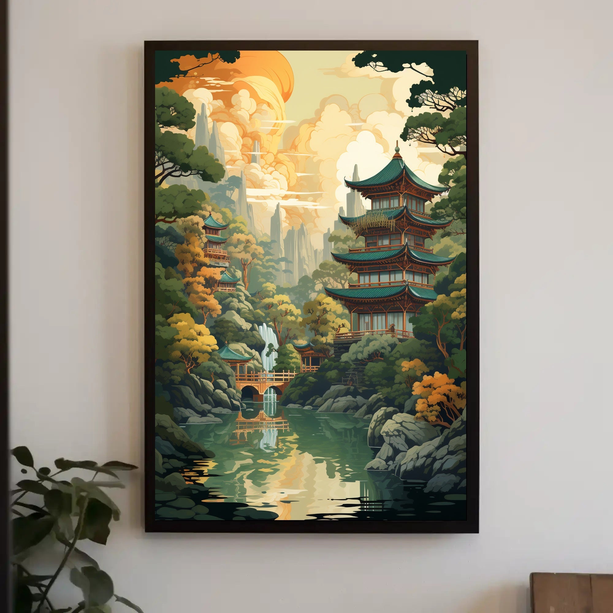 Tranquil Pagoda Landscape Poster