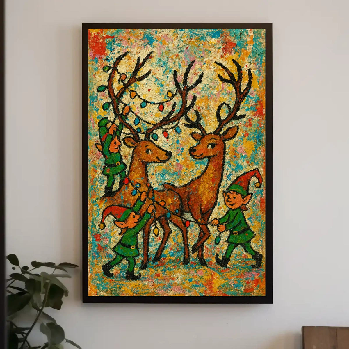 Festive Reindeer And Elves Poster