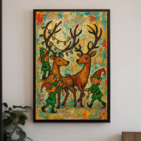 Festive Reindeer And Elves Poster