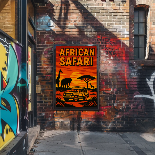 African Safari Jeep Sunset Wildlife Poster Poster