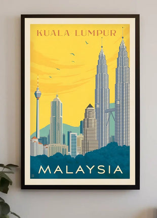 Kuala Lumpur Landmarks Vintage Travel Poster