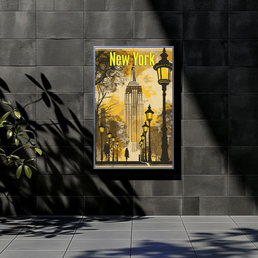 New York Yellow Lights Empire Autumn Vintage Travel Poster