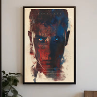 Menacing Creature in Fiery Dystopian Landscape Poster PosterGoat