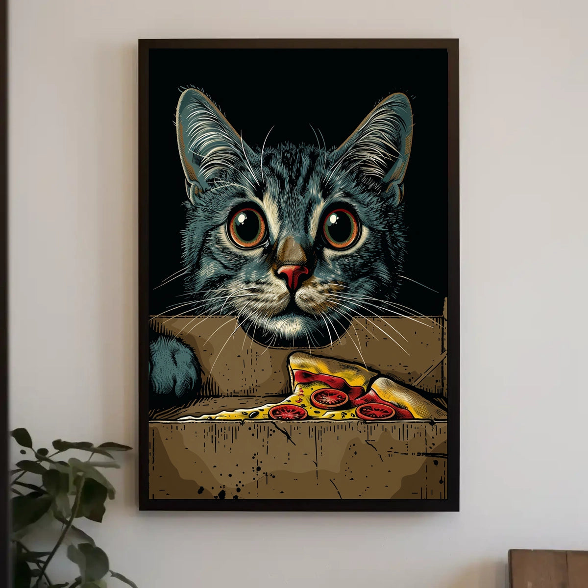 Curious Cat And Pizza Delight Poster