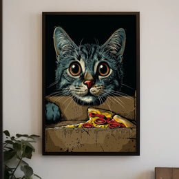 Curious Cat And Pizza Delight Poster