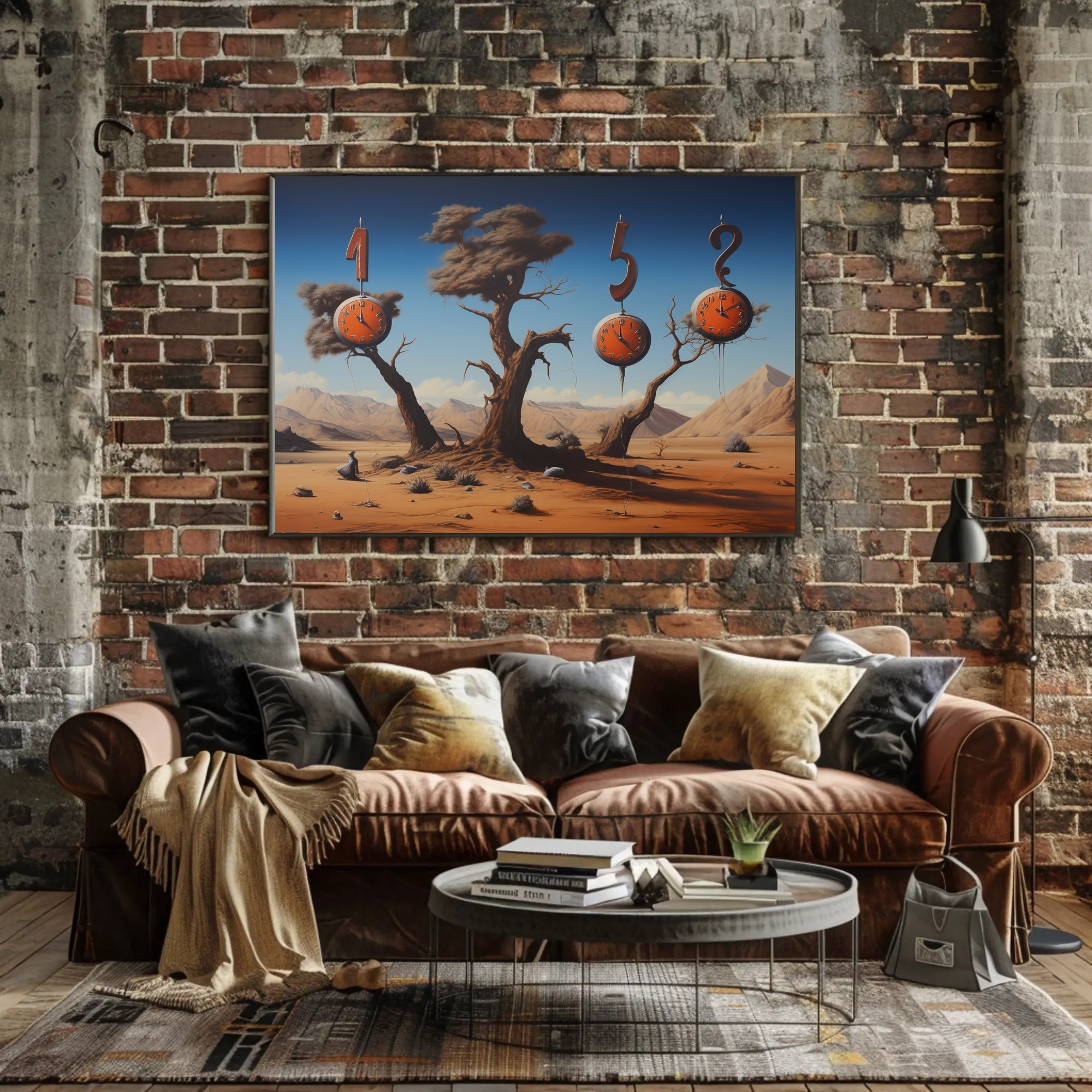 Surreal Desert Clockscape: Abstract or Artistic Poster