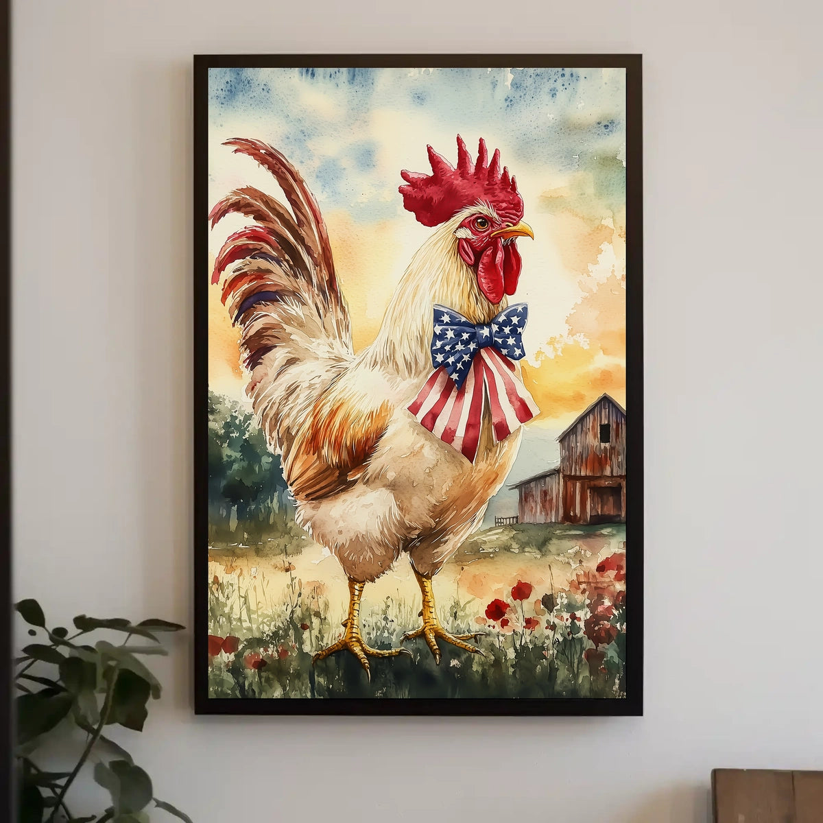 rooster crowing proudly at sunrise Poster