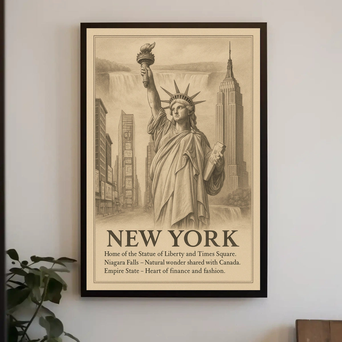 New York City Landmarks Skyline Poster Vintage Wall Art