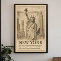 New York City Landmarks Skyline Poster Vintage Wall Art
