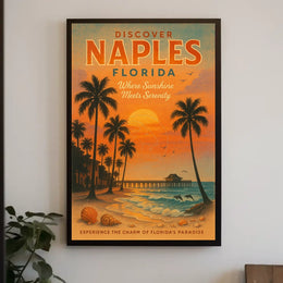 Naples Beach Vintage Travel Poster