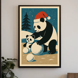 Pandas Winter Scene Poster