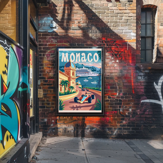 Monaco Grand Prix Coastline Drive Travel Poster