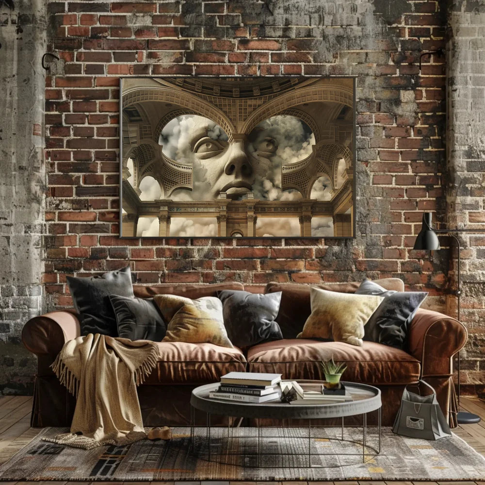 Surreal Stone Face in Classical Architecture Poster