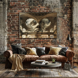 Surreal Stone Face in Classical Architecture Poster