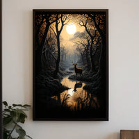 Stag by Moonlit Stream Serenity Animal Poster