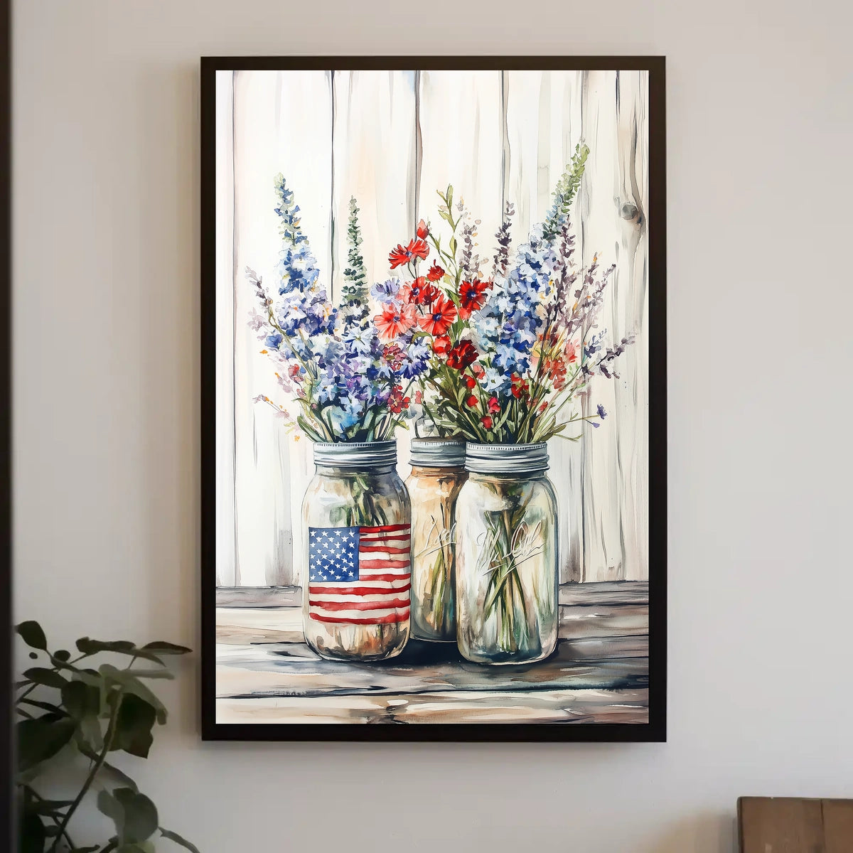 Three Rustic Mason Jars Wall Decor Art Print Poster