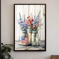 Three Rustic Mason Jars Wall Decor Art Print Poster
