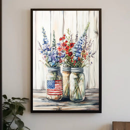 Three Rustic Mason Jars Wall Decor Art Print Poster