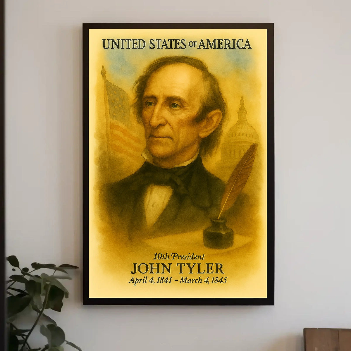 John Tyler 10th President of the United States Vintage Watercolor Poster